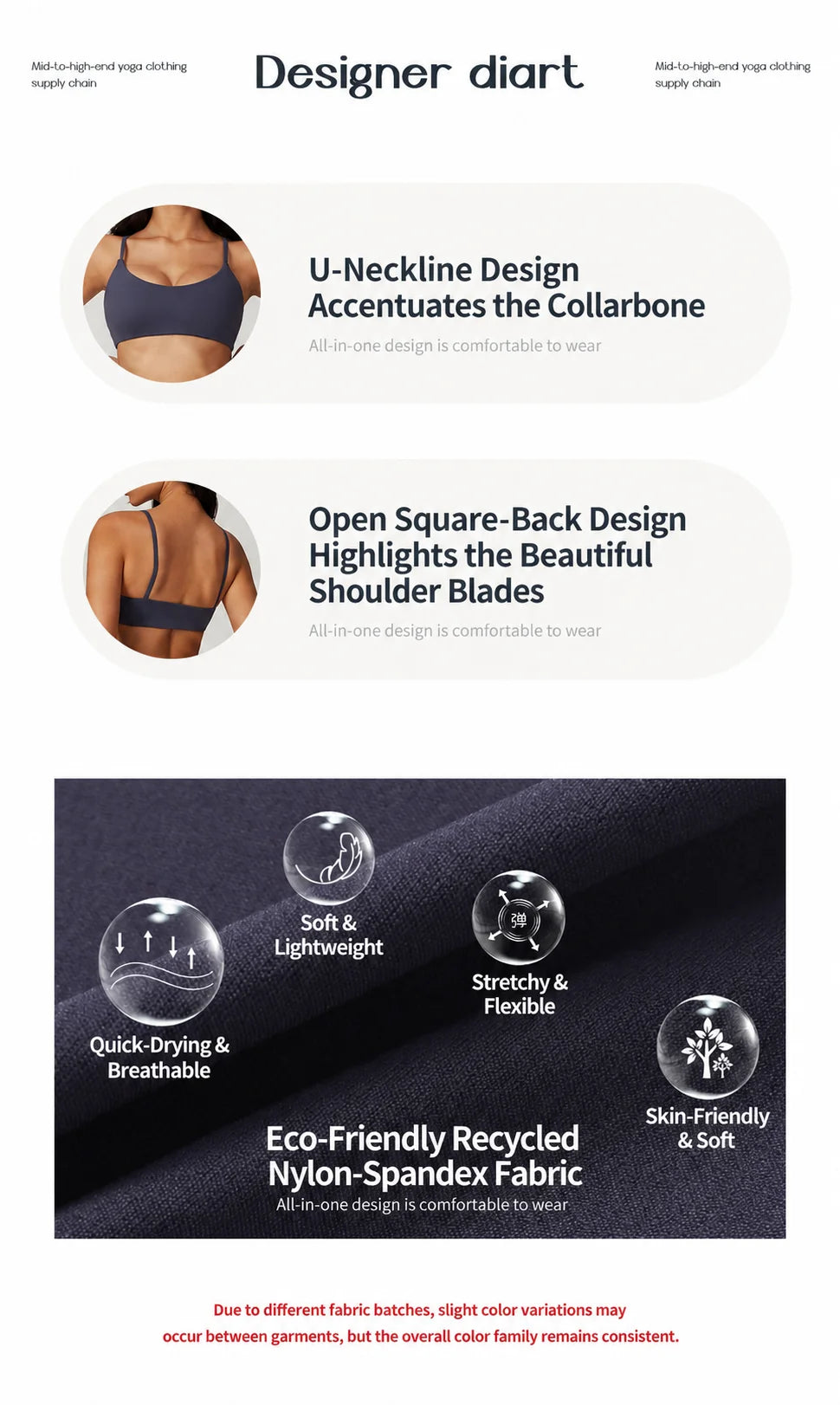 Custom Logo Gym Bra Backless Sports Bra U-Neck  Breathable Quick Drying Recycled Nylon Yoga Yoga Bra Sports Bra