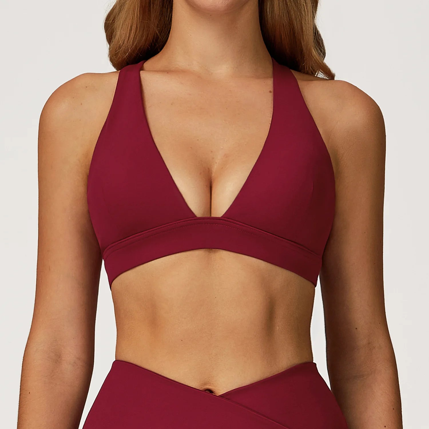 V Neck Sports Bra Cross Back Ribbed Yoga Bra Custom Logo Removable Padded Gym Workout Crop Top