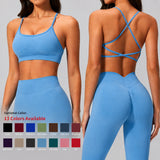 Yoga Bra Seamless Cross Strap Backless Sports Bra OEM Custom Logo U-Neck Removable Padded Gym Workout Vest Tank Top