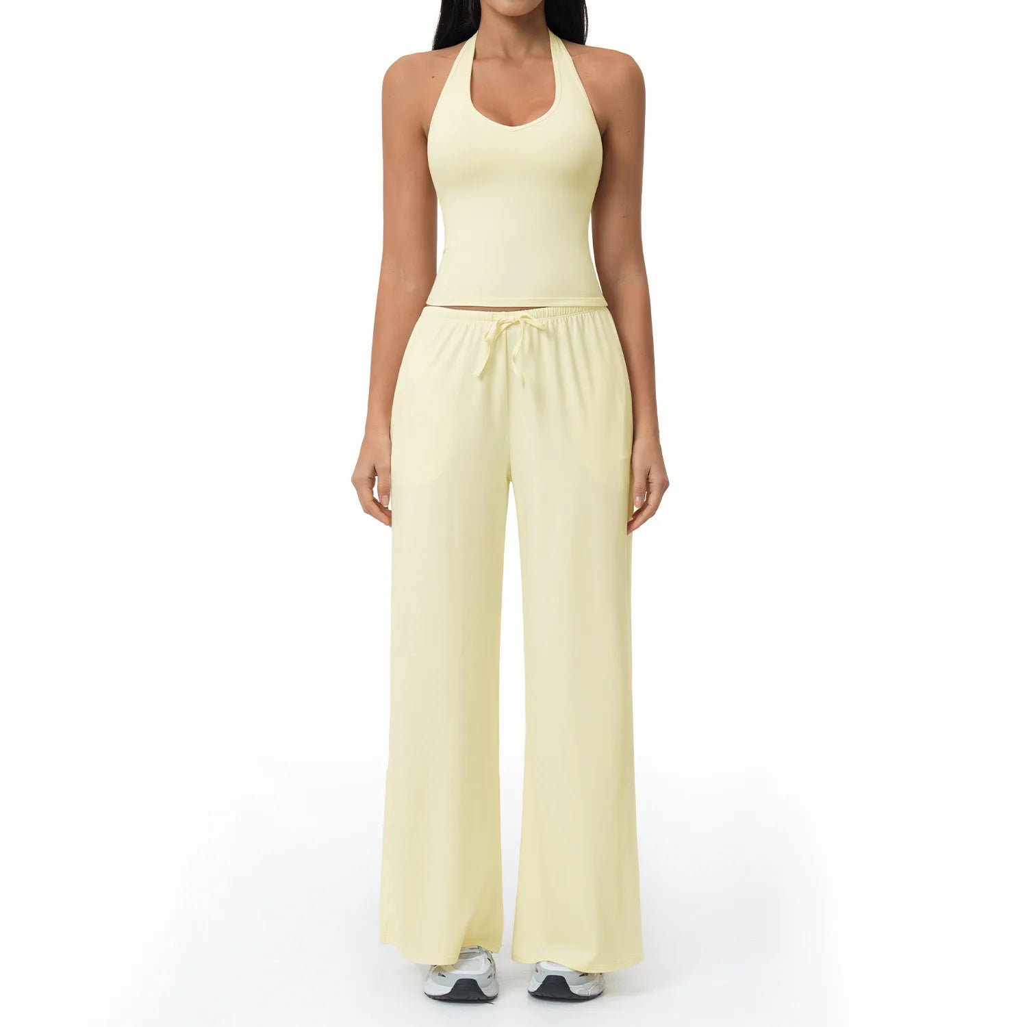 Solid Halter With T Strap Yoga Gym Sets Quick Dry Breathable Top Lightweight Loose Pants Women Summer Sports Outdoor Clothing