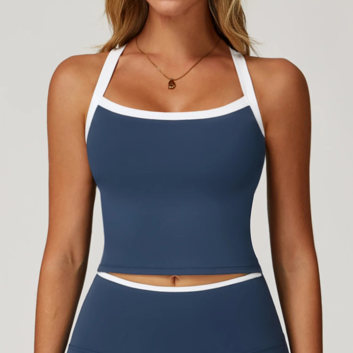 Contrast Color Halter Yoga Tank Top Women Crisscross Open Back Crop Sports Vest With Removable Custom LOGO