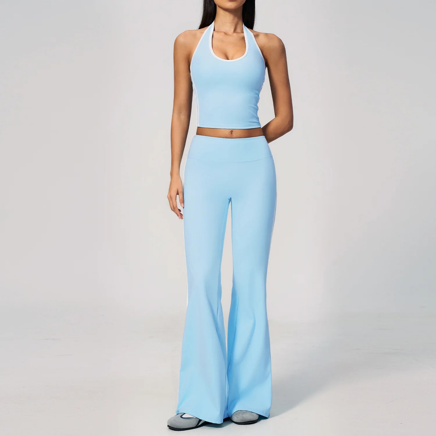 Women's Sleeveless Ruched Striped Yoga Set 2-Piece Breathable Seamless Sports Crop Top & Leggings Shorts Casual Fitness Summer