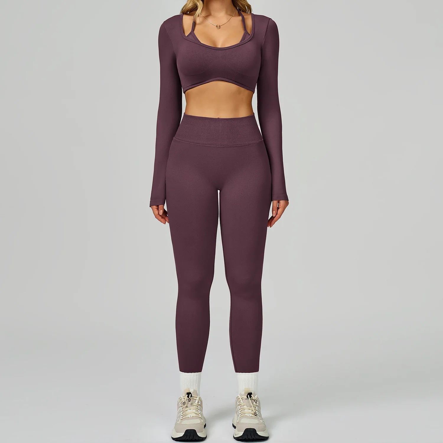 Wholesale Seamless Solid Sports Top Tight Scrunch Butt High Waist Elastic Waist Shorts Front 3 Piece Sportswear Gym Fitness Yoga
