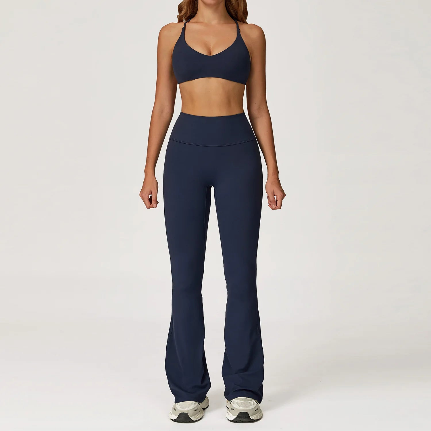 Breathable Women Running Yoga Wear Workout Long Sleeve T-Shirts Yoga Sports Crop Tops Flared Pants Bra Yoga Sets Custom