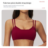 Women Double Strap Sports Bra Scoop Neck Gym Crop Top Strappy Back Workout Bralette High Stretch Activewear Vest