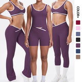 Women's Breathable Workout Shorts Sets Gym Fitness Activewear 3-Piece Set V Shape High Waist Solid Front Logo Yoga