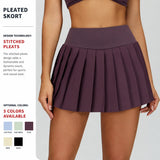 Women Solid High Waist Pleated Tennis Skirt Built-in Shorts Hidden Pockets 2 Layer Anti Chafe Golf Workout Athletic Skort