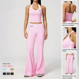 Women's Sleeveless Ruched Striped Yoga Set 2-Piece Breathable Seamless Sports Crop Top & Leggings Shorts Casual Fitness Summer