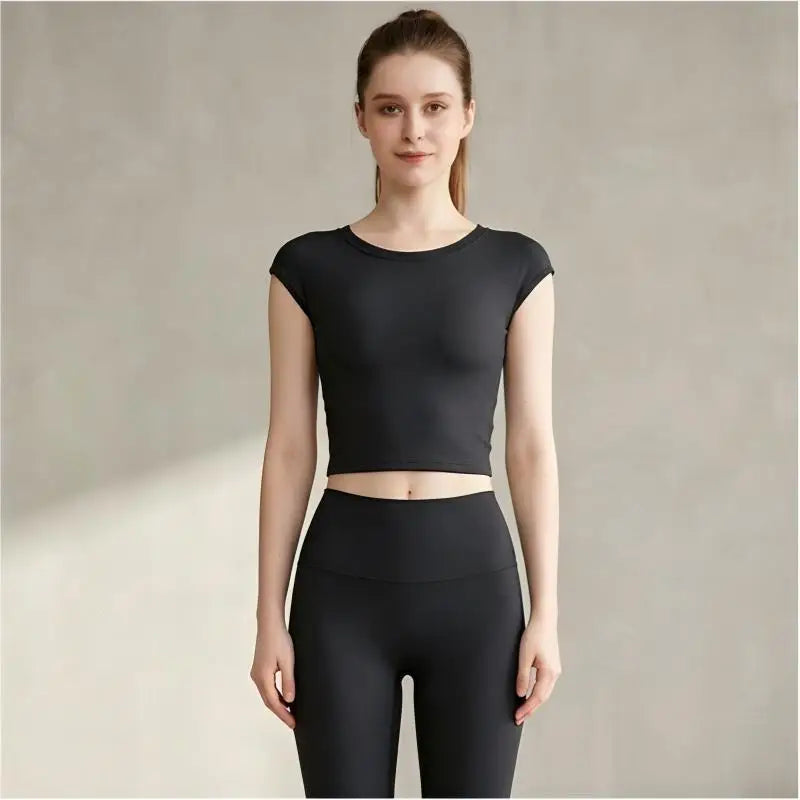 Women Solid 2 Piece Gym Set Front Open Back Crossover Crop Top High Waisted Leggings Workout Yoga Set OEM Custom Logo