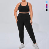 Wholesale Plus Size Soft Feel Yoga Set Criss Cross Back Sports Bra High Waist Leggings 2 Piece Activewear Set