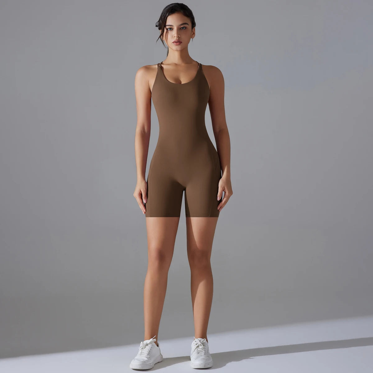 Wholesale Four-Way Stretch Yoga Jumpsuit Butt Lift Bodysuit Short Sleeveless Shirt Tshirt Women One Piece Tennis Sports Wear