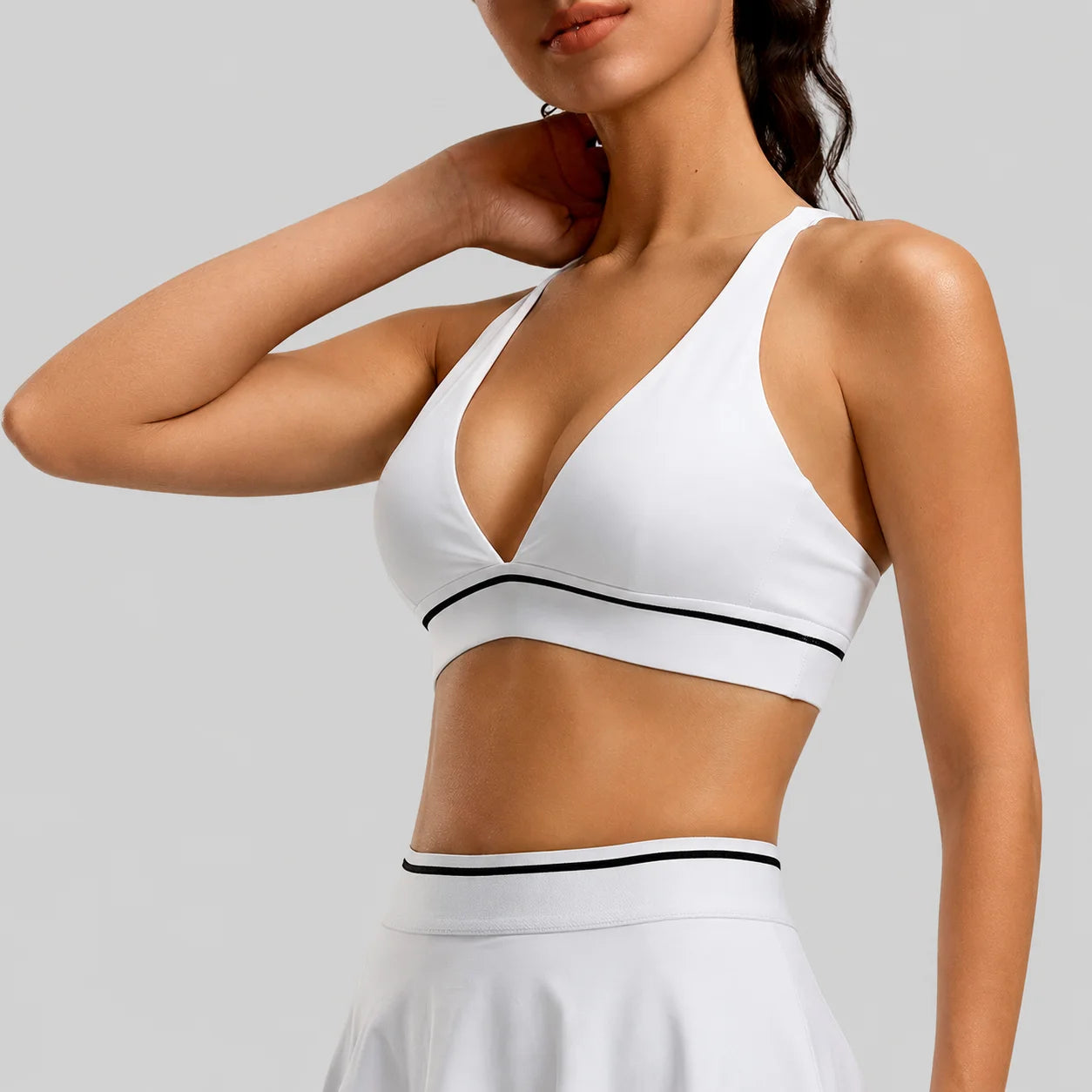 Women Deep V Neck Sports Bra Contrast Stripe Underband High Impact Workout Gym Crop Top Bralette Yoga Bra 8 Colors