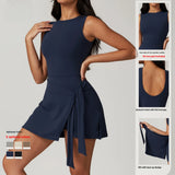 Women's Tennis & Golf Racerback Sleeveless Dress with Slit Lace-Up Anti-UV Sweat-Wicking Nylon Spandex One-Piece Workout Custom