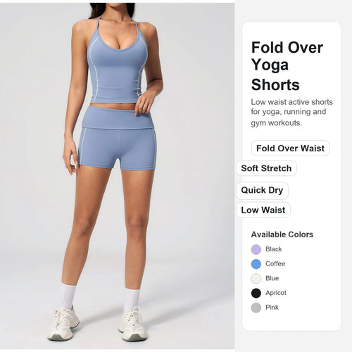 Custom Gym Shorts Contrast Stitch Elastic Folded Waist Running Tights Quick Dry Yoga Short Soft Women Workout Fitness Bottom