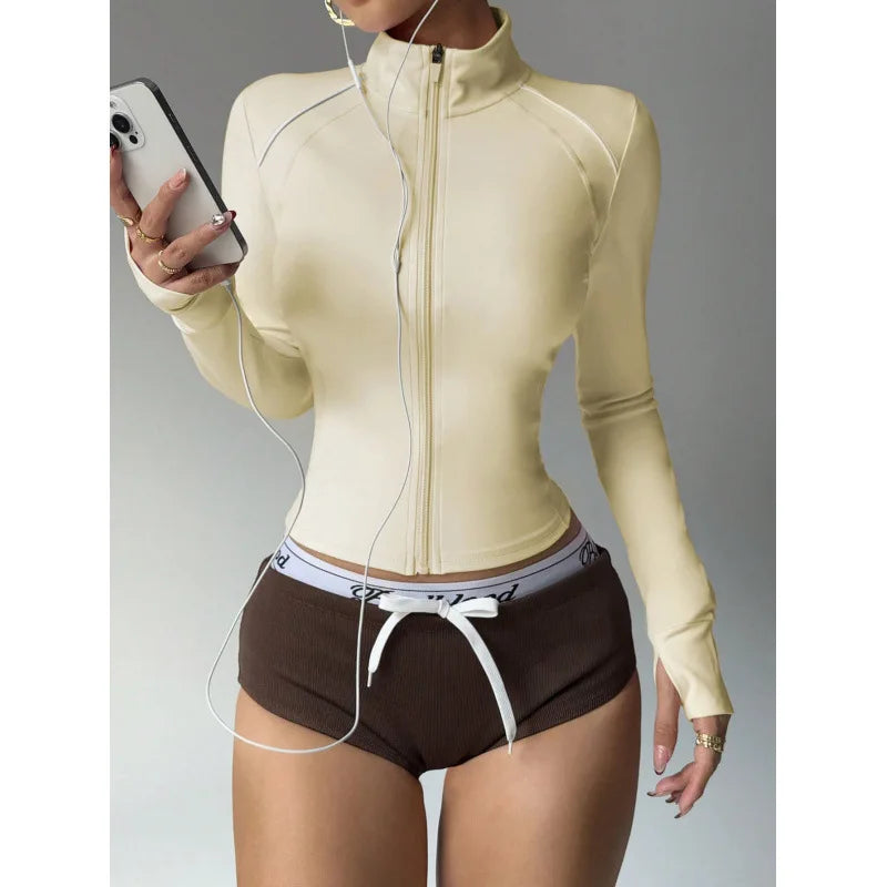 Breathable Reflective Running Gym Sport Jacket Slim Fit Yoga Jacket Full Zip Long Sleeve Workout Top Custom Logo