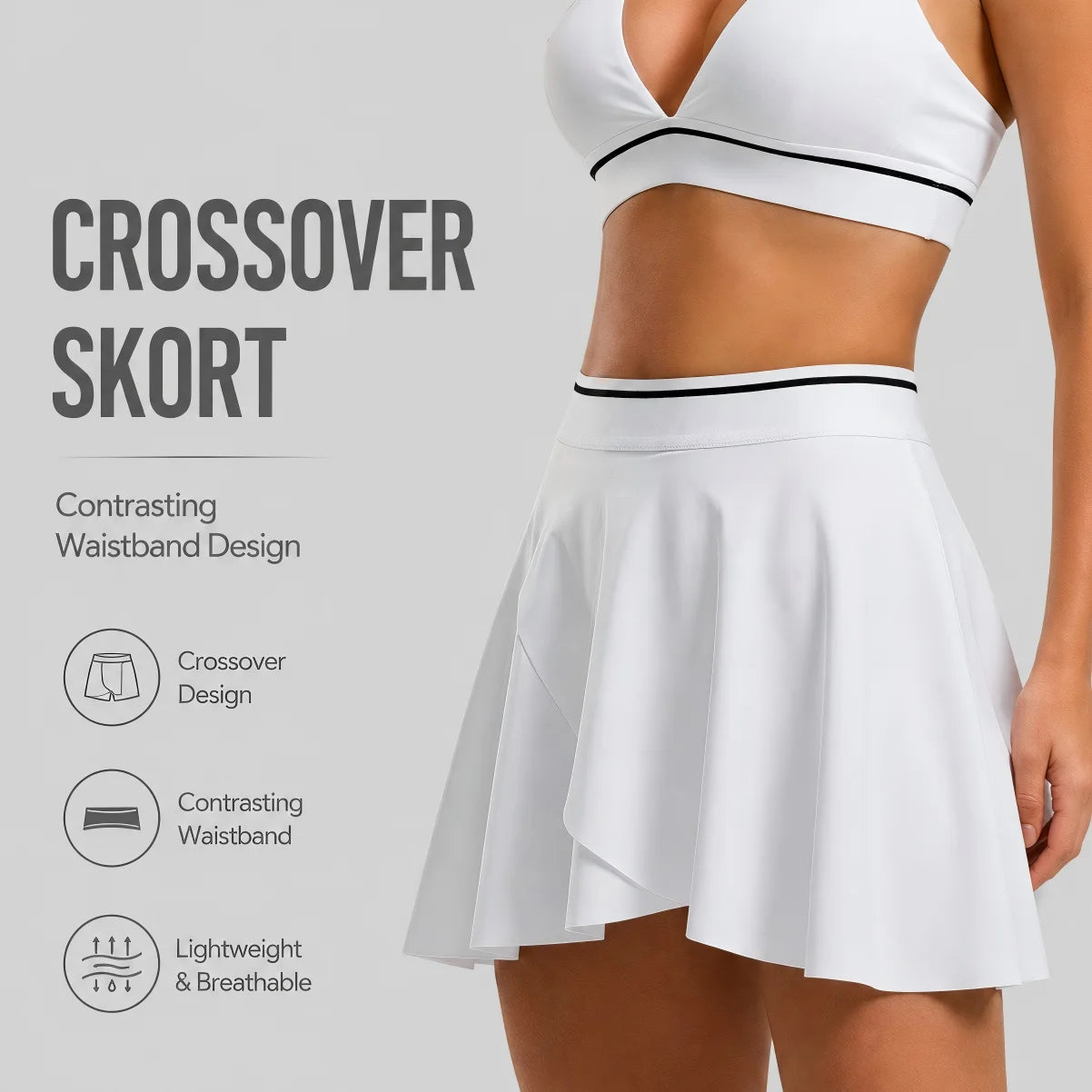 Women High Waisted Tennis Skirt Athletic Skort with Built-in Shorts Double Side Pockets Gym Golf Running Sports Skirt