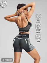 Factory Seamless Fitness Set European and American Foreign Trade New Slimming Mesh Women's Yoga Shoulder Strap Bra High Waist