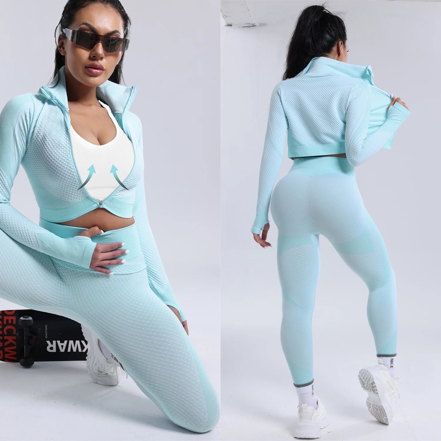 Custom New Solid Breathable Yoga Set Sports Yoga Jacket Top Tight Fitting Hip Lifting Abdominal Compression High Waist Leggings