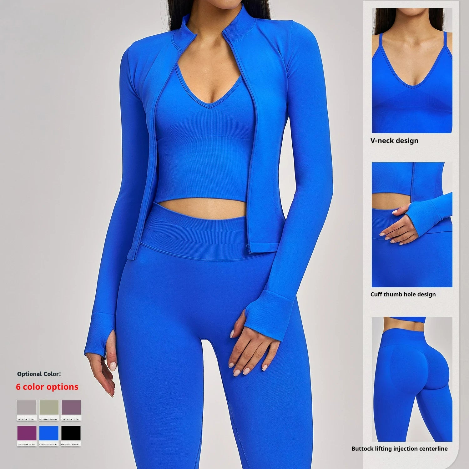 Women's Seamless Solid 5-Piece Yoga Set Breathable High-Waisted Scrunch Workout Leggings Shorts Sportswear Gym Fitness