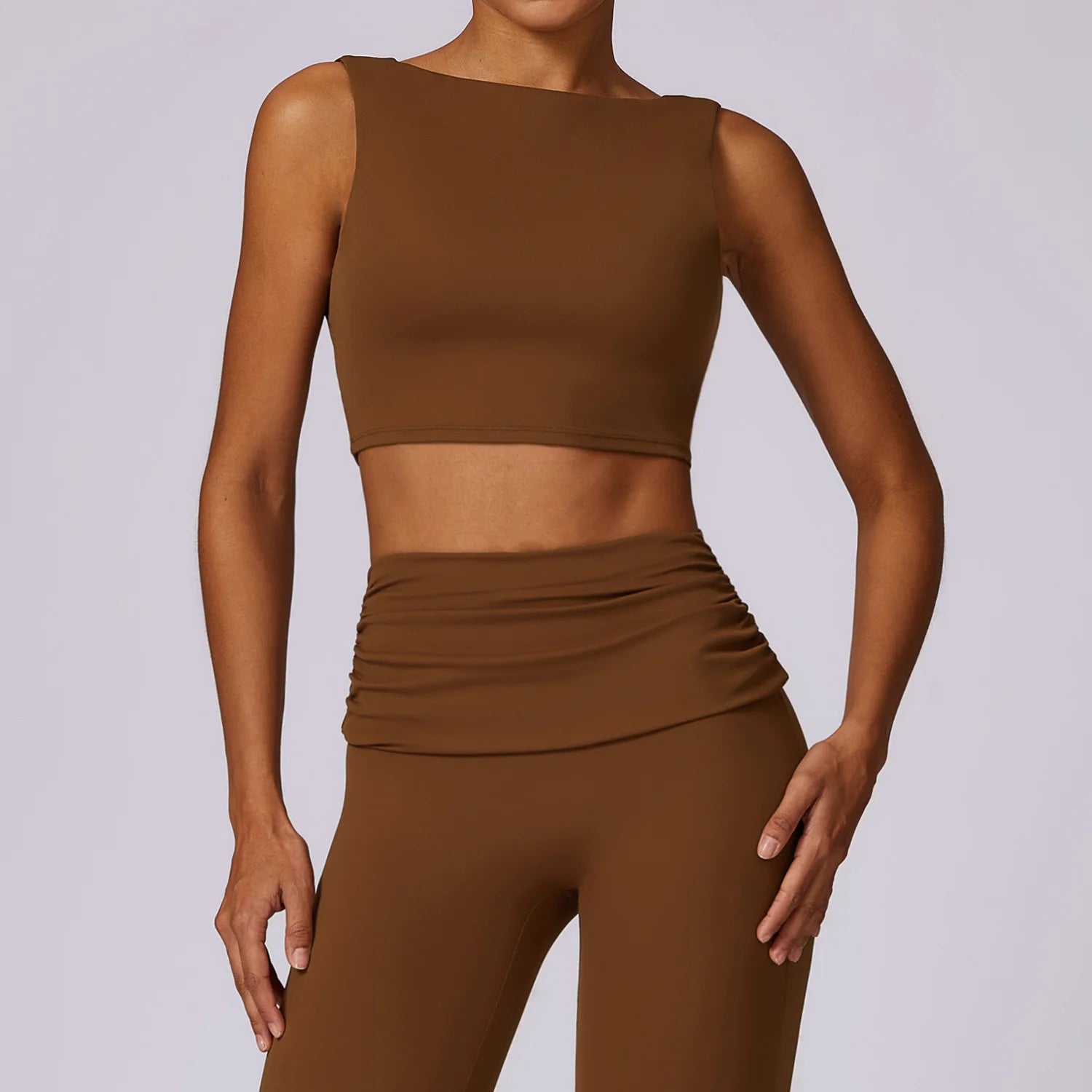 Women Sleeveless Sports Bra Deep U Back Gym Crop Tank Padded Yoga Crop Top Boat Neck High Neck Activewear Athletic Vest