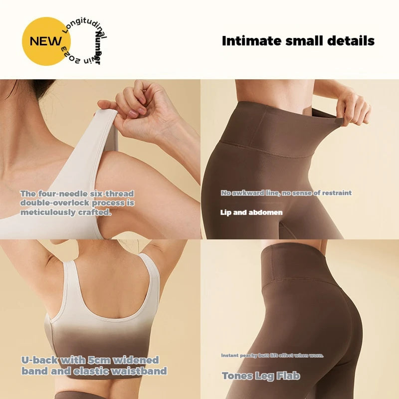 Gradient Nylon High Waist Breathable Yoga Apparel Sets Lounge Trousers 2pcs Women's Calf-Length Yoga Leggings Pants