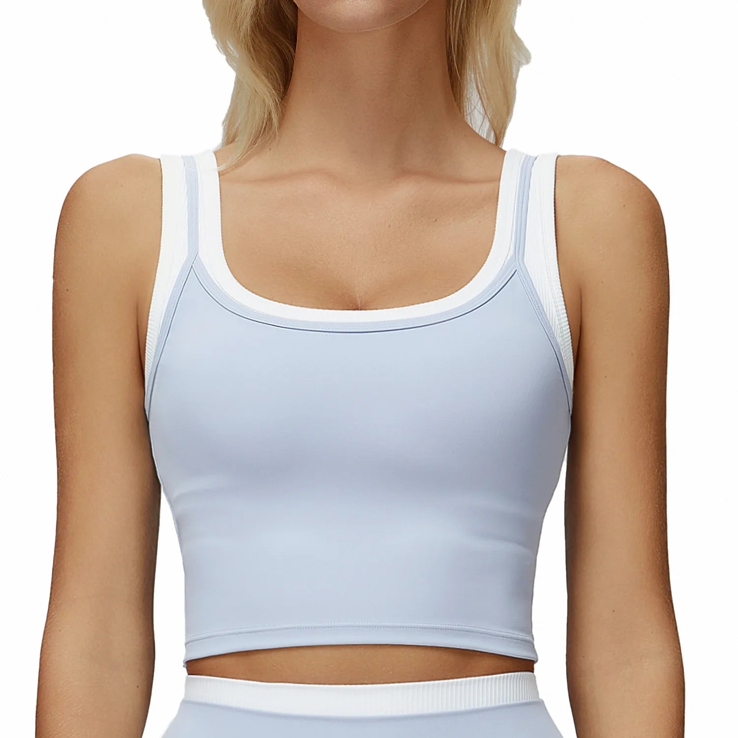 Yoga Tank Top Stitched Vest Faux Two Piece Women Sports Bra Double Strap Gym Fitness Crop Top Quick Dry Custom Logo