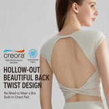 Custom Logo Women Open Back Yoga Top Cap Sleeve Backless Gym Shirt Twist Crossover Short Sleeve Workout Activewear T Shirt