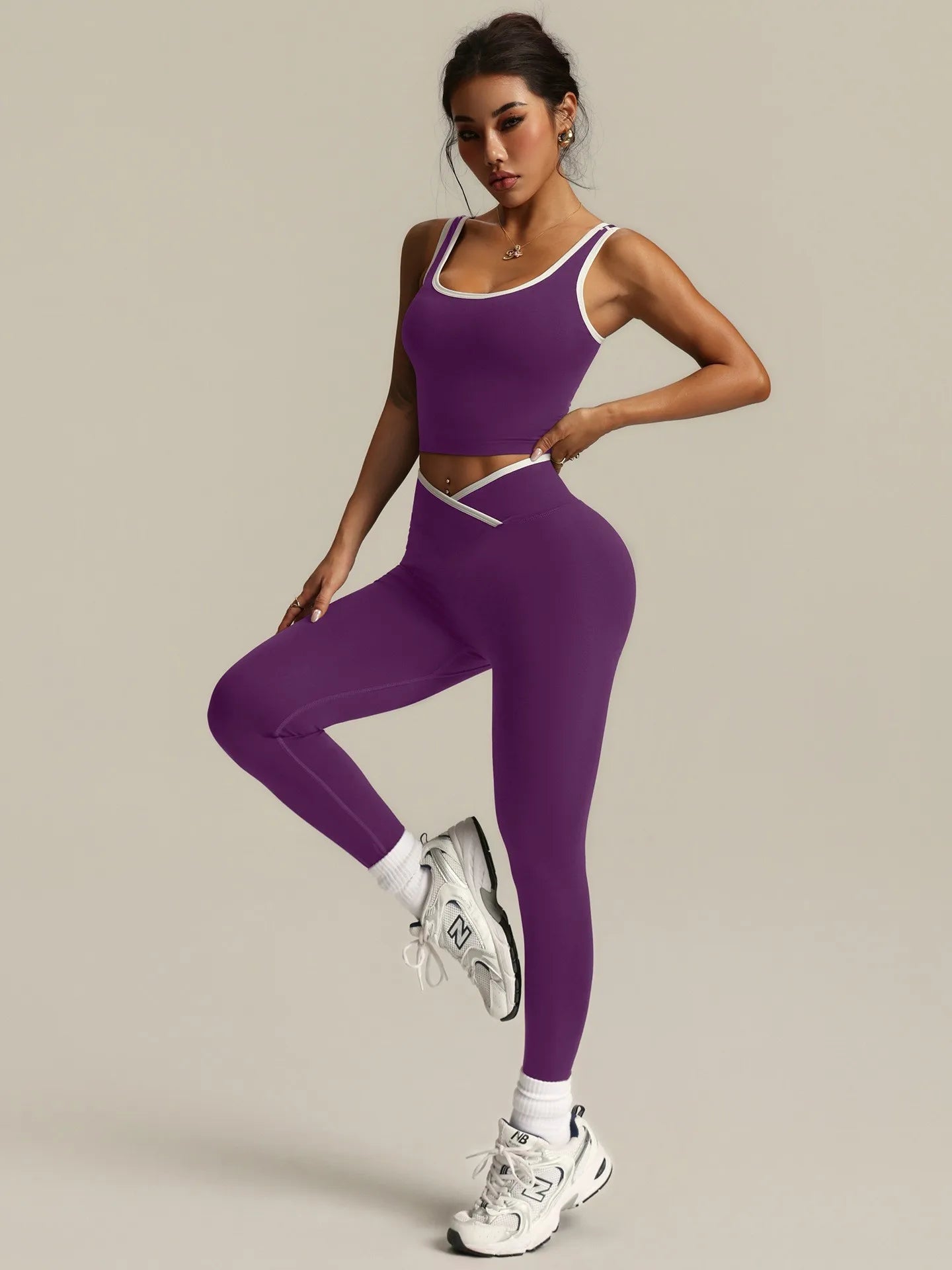 Custom Women Seamless Solid Spandex/Nylon Sports Set  Sets Color Blocking Pants Running Quick-drying Tank Top Soft Yoga Fitness