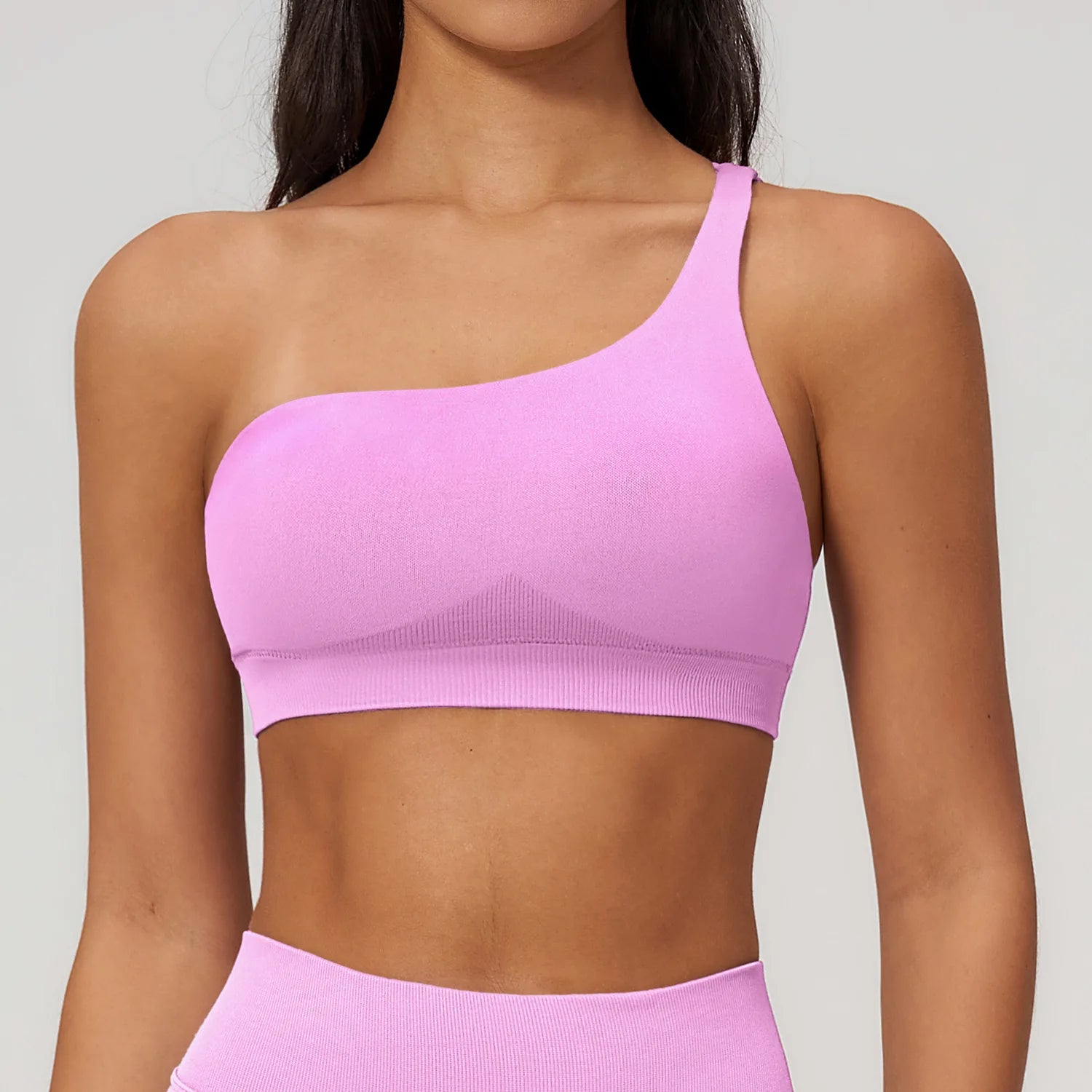 Nylon/Spandex Hollow Back Seamless Sports Bra One Shoulder Tank Top Low Impact Asymmetrical Bra Fitness Workout Gym Crop Tank