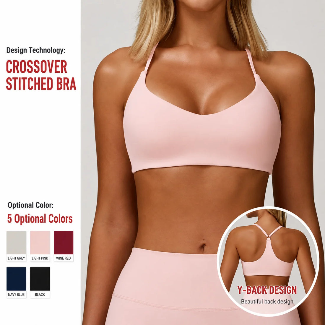 Adjustable Thin Strap Sports Bra Women Y-Back Yoga Crop Top Hidden Internal Band Removable Padded Gym Workout Bralette