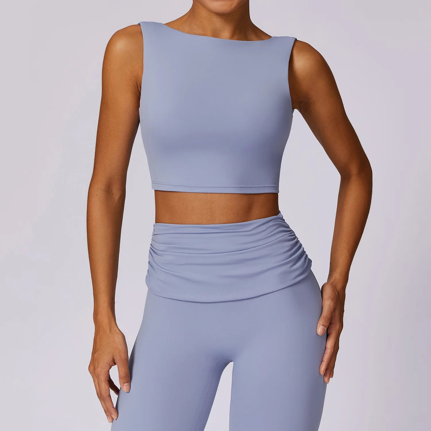 Women Sleeveless Sports Bra Deep U Back Gym Crop Tank Padded Yoga Crop Top Boat Neck High Neck Activewear Athletic Vest