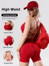 Women Lightweight Reversible Sports Bra Shorts Sets Quick Dry Seamless Yoga Bra High Impact Shock-proof Cross Back  Sport Bra