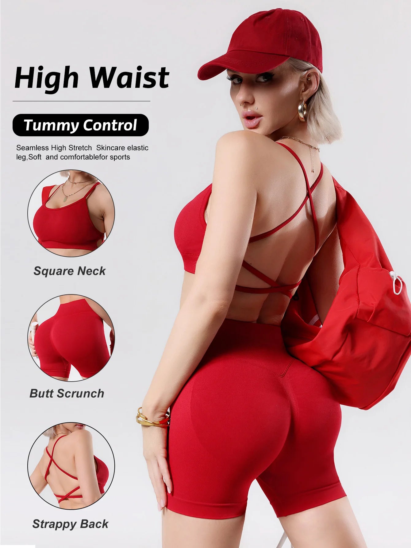 Women Lightweight Reversible Sports Bra Shorts Sets Quick Dry Seamless Yoga Bra High Impact Shock-proof Cross Back  Sport Bra