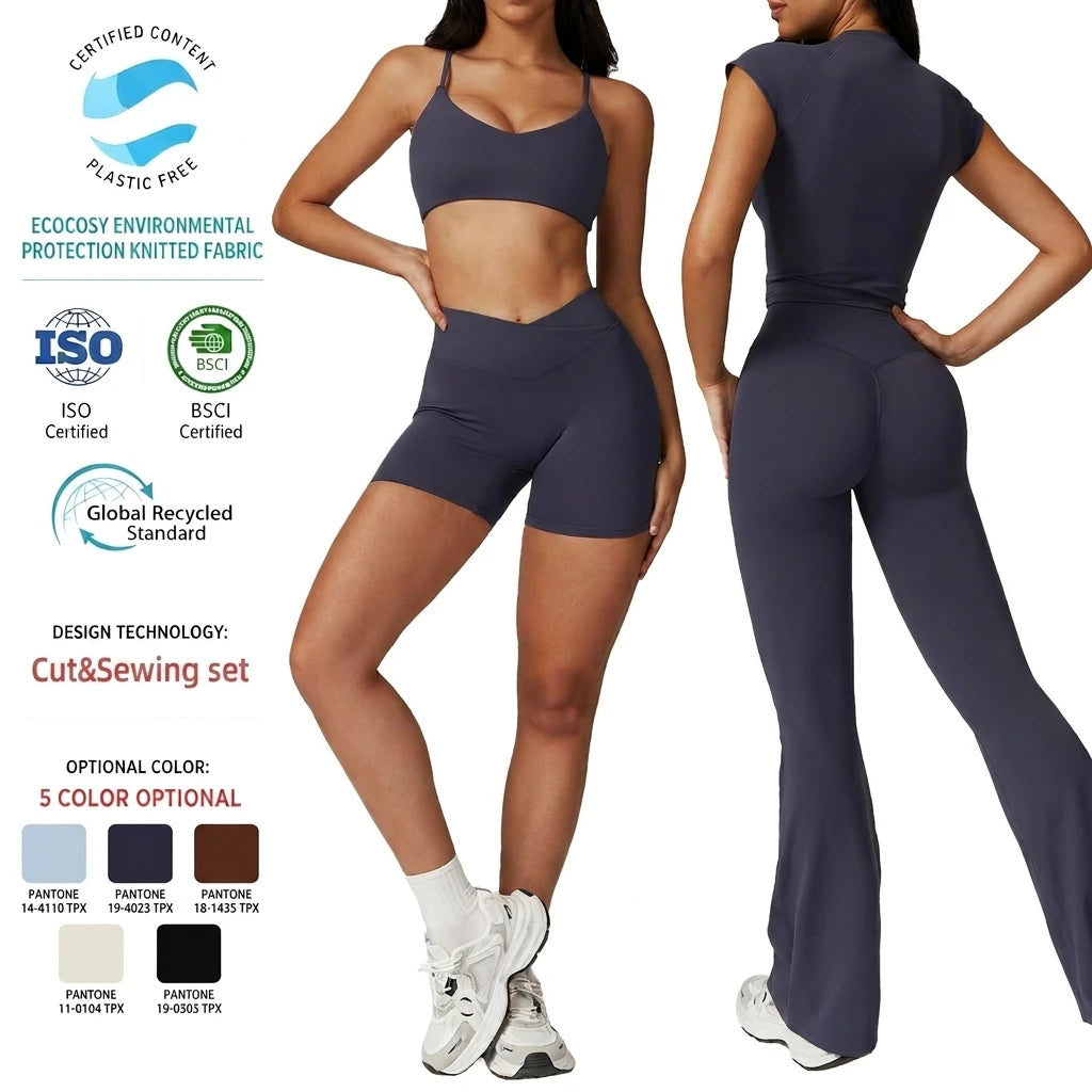 Factory Fitness Wear Quick Dry U Neck Sports Bra V Waist Hip Lift Yoga Shorts Recycled Square Back Fabric Gym Yoga Set