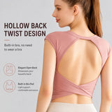 Women Solid 2 Piece Gym Set Front Open Back Crossover Crop Top High Waisted Leggings Workout Yoga Set OEM Custom Logo