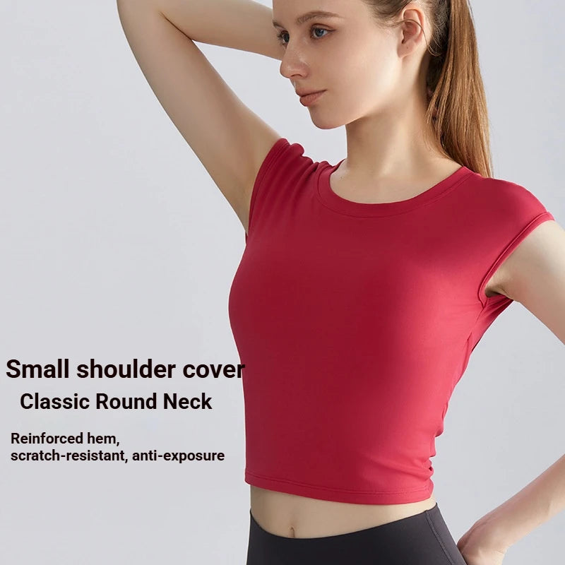 Custom Logo Women Open Back Yoga Top Cap Sleeve Backless Gym Shirt Twist Crossover Short Sleeve Workout Activewear T Shirt