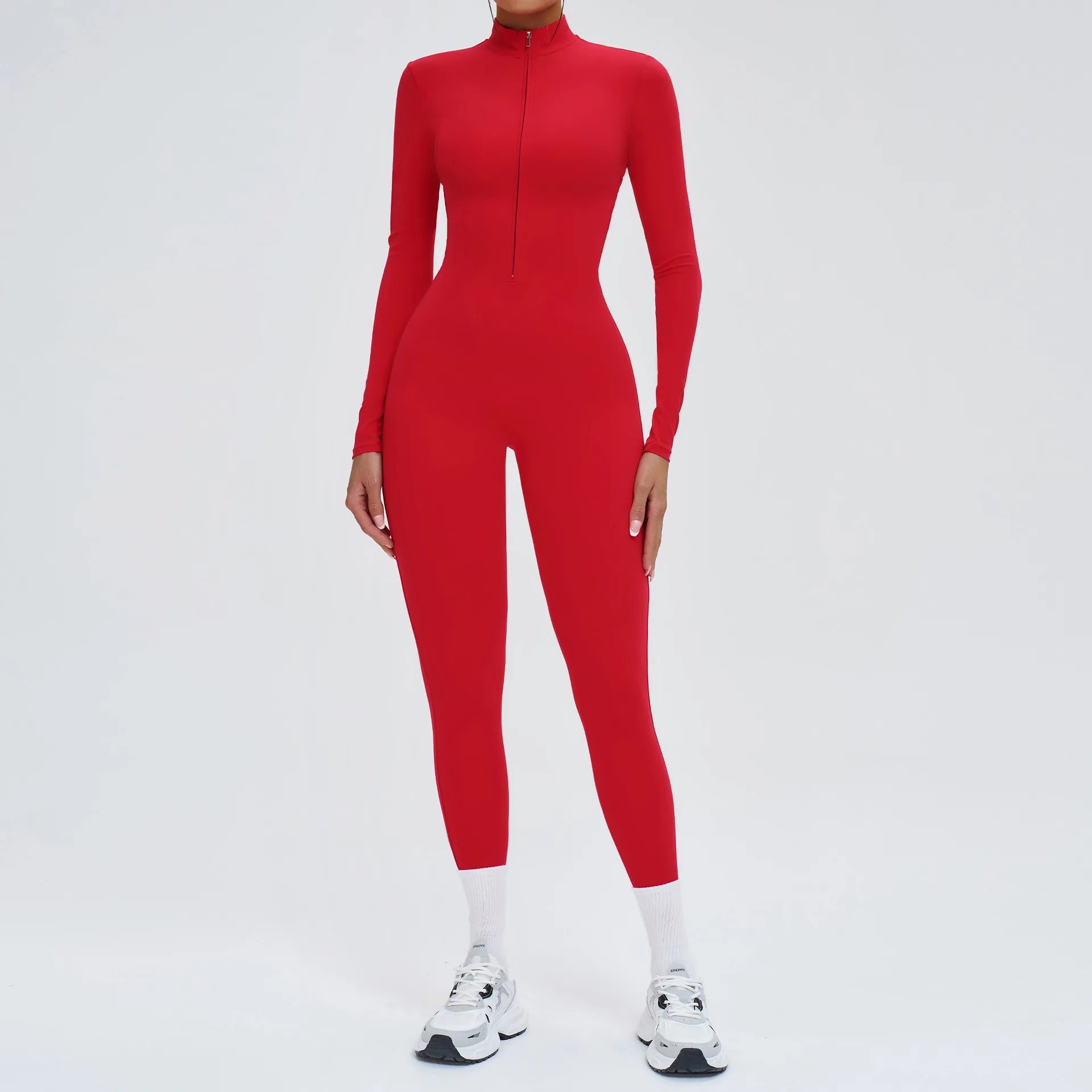 Women Front Zipper Yoga Jumpsuit  One Piece Unitard Gym Workout Bodycon Romper Athletic Wear Long Sleeve
