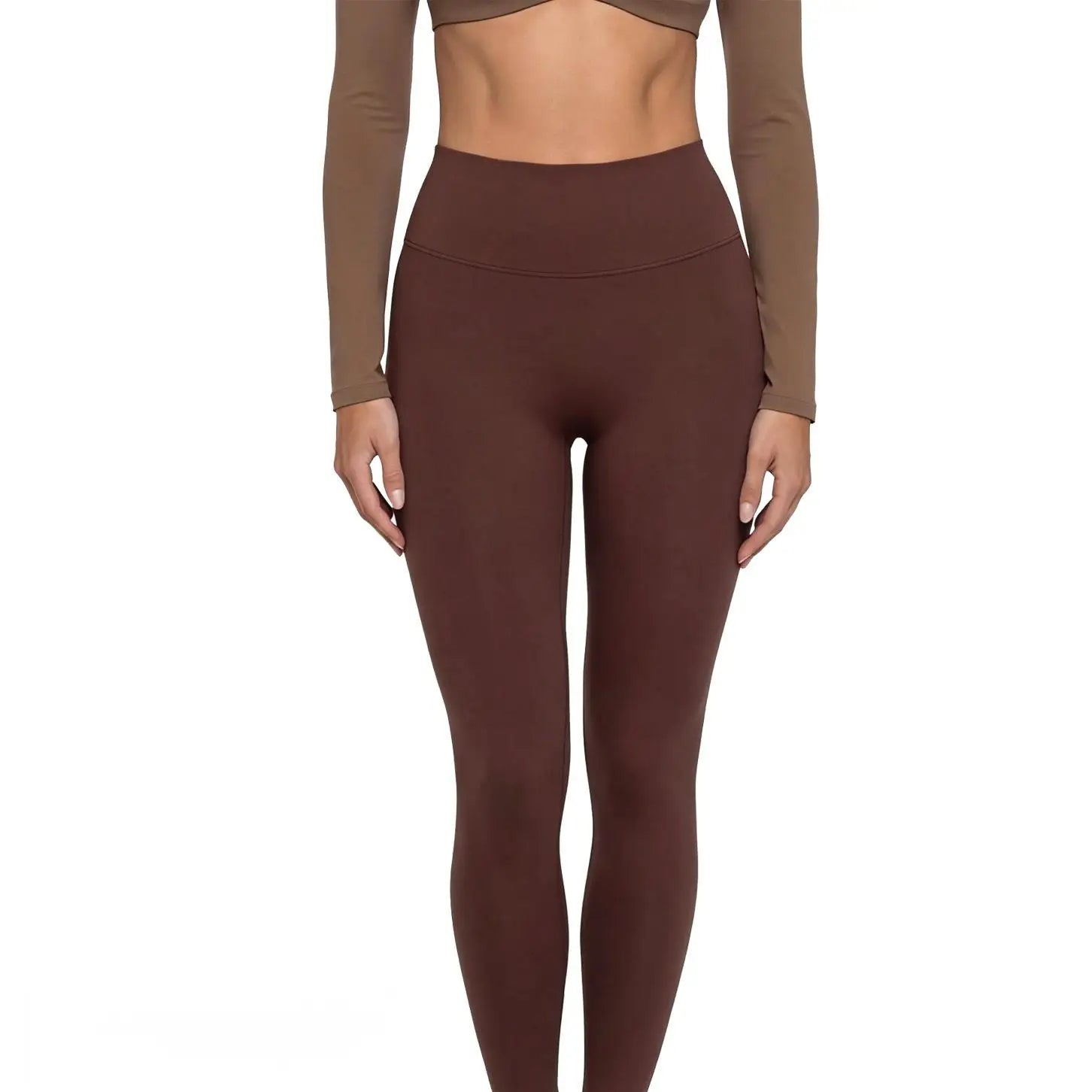 Four-Way Stretch Women's Activewear 2-Piece Yoga Set Halter Neck Long Sleeve Top High Waist Leggings Scalloped Workout