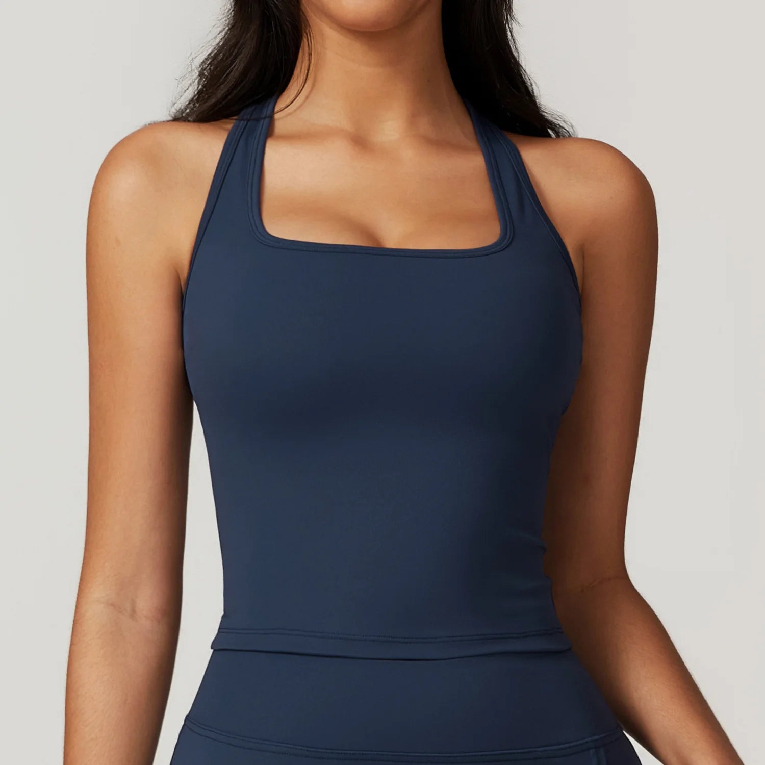 Women Square Neck Yoga Tank Top Padded Workout Gym Crop Top Athletic Compression Camisole Sleeveless Vest Custom Logo