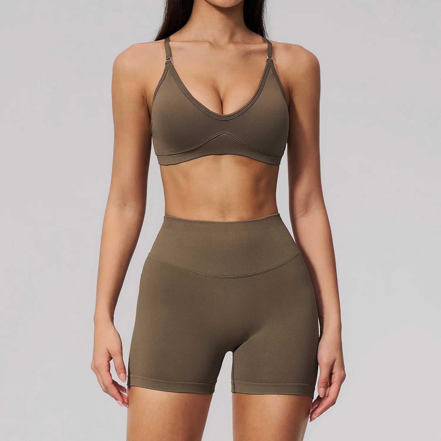 YoYi One Shoulder 2-Piece Yoga Shorts Set with Seamless Spandex/Nylon Fabric Breathable Sweat-Wicking & Quick Dry for Fitness