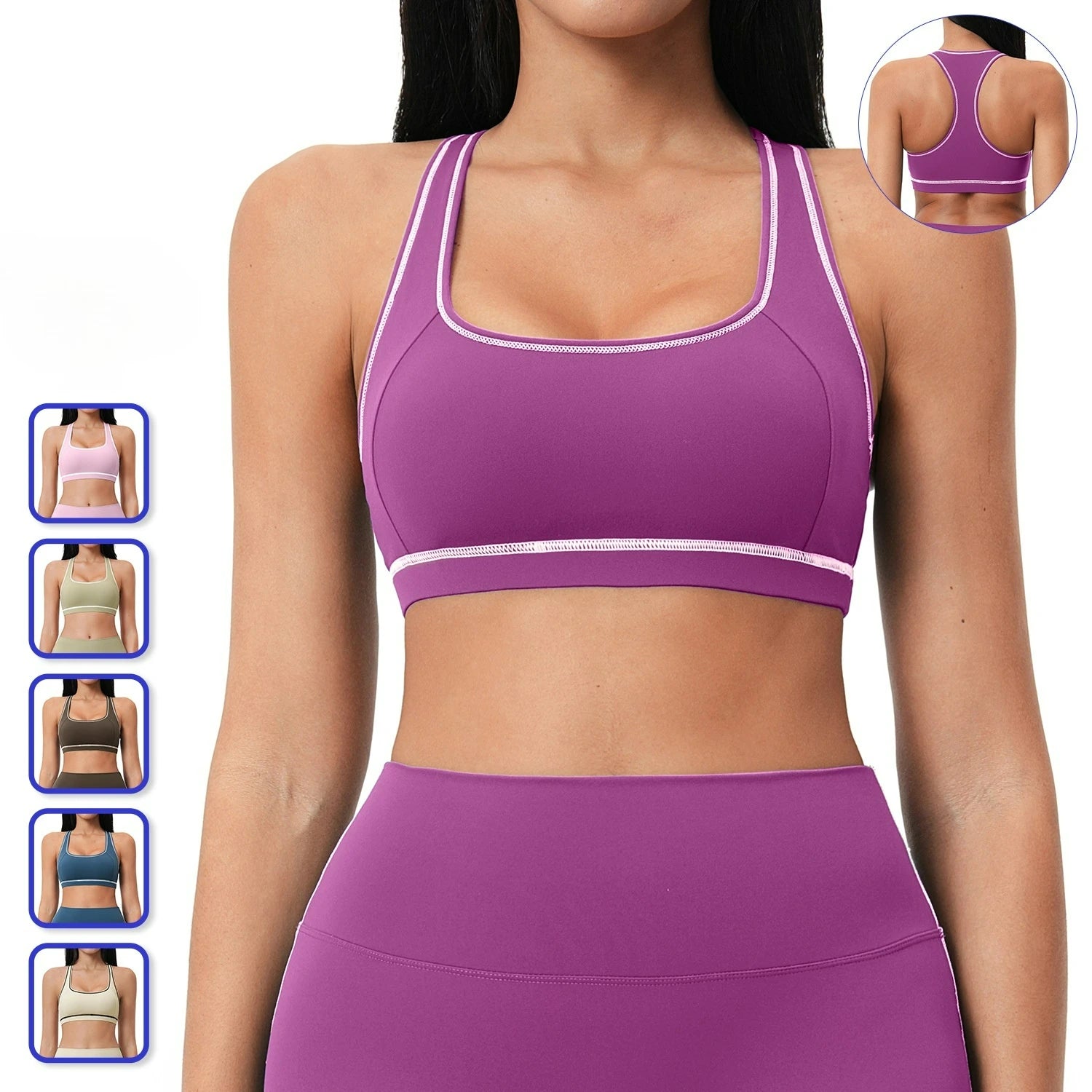 Yoga Tank Top Women Contrast Stitching Built-in Bra Racerback Gym Wear Seamless Workout Sports Vest