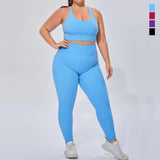 Wholesale Plus Size Soft Feel Yoga Set Criss Cross Back Sports Bra High Waist Leggings 2 Piece Activewear Set