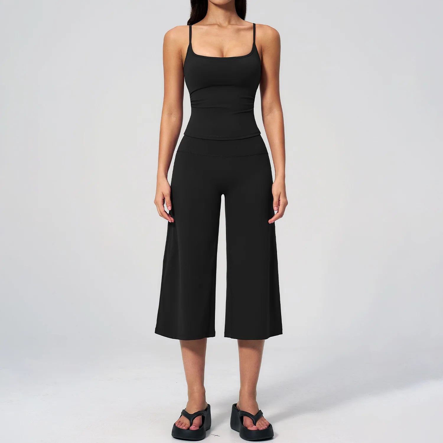 Summer Women Sports Gym Outdoor Bra Tight Fit Quick Dry Solid High-Waisted Capri Pants 2 Piece Yoga Clothes Set Activewear