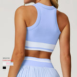 Yoga Bra Sports Vest Widened Hem Contrasting Color Removable Pads Ribbed Women Gym Fitness Crop Top Custom Logo