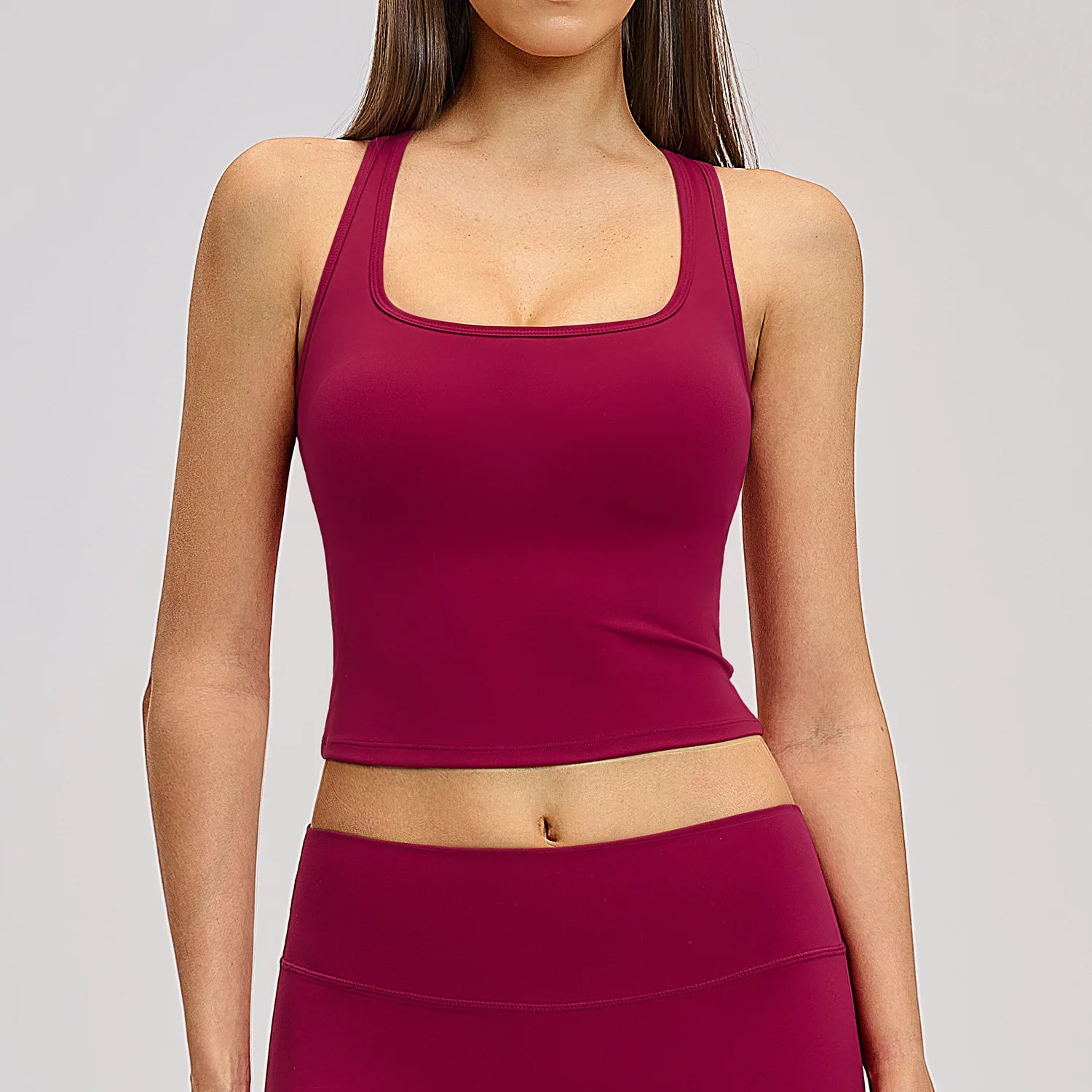 Women Square Neck Yoga Tank Top Padded Workout Gym Crop Top Athletic Compression Camisole Sleeveless Vest Custom Logo