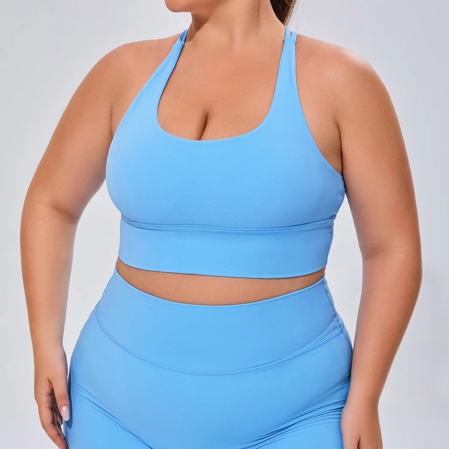 Wholesale Plus Size Soft Feel Yoga Set Criss Cross Back Sports Bra High Waist Leggings 2 Piece Activewear Set