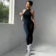 Custom Logo Yoga Bodysuit Halter Neck Backless Scrunch Butt One Piece Jumpsuit Women Gym Fitness Workout Romper Quick Dry