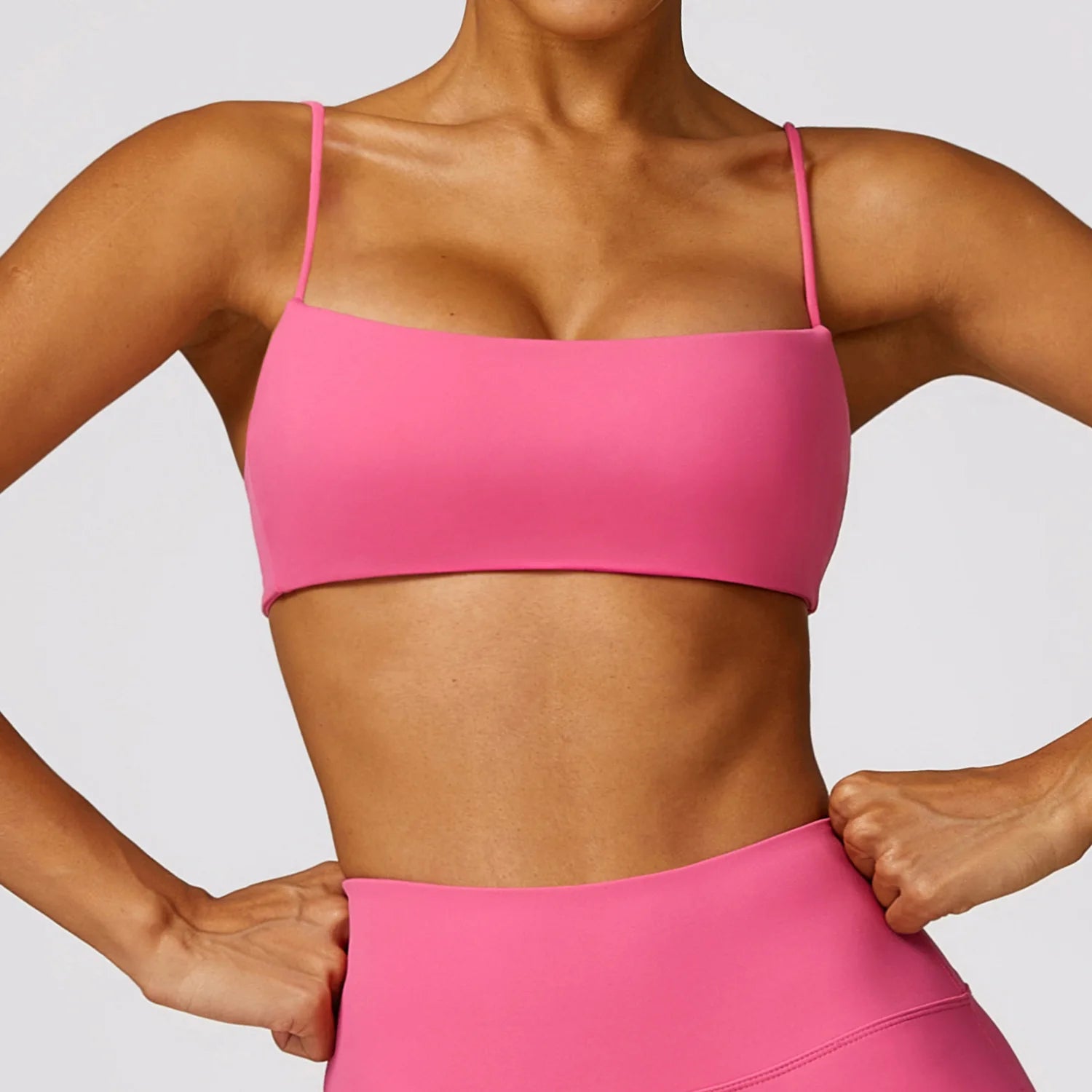 Yoga Crop Top Custom Logo Spaghetti Strap Square Neck Low Back Women Sports Bra Padded Gym Workout Bralette