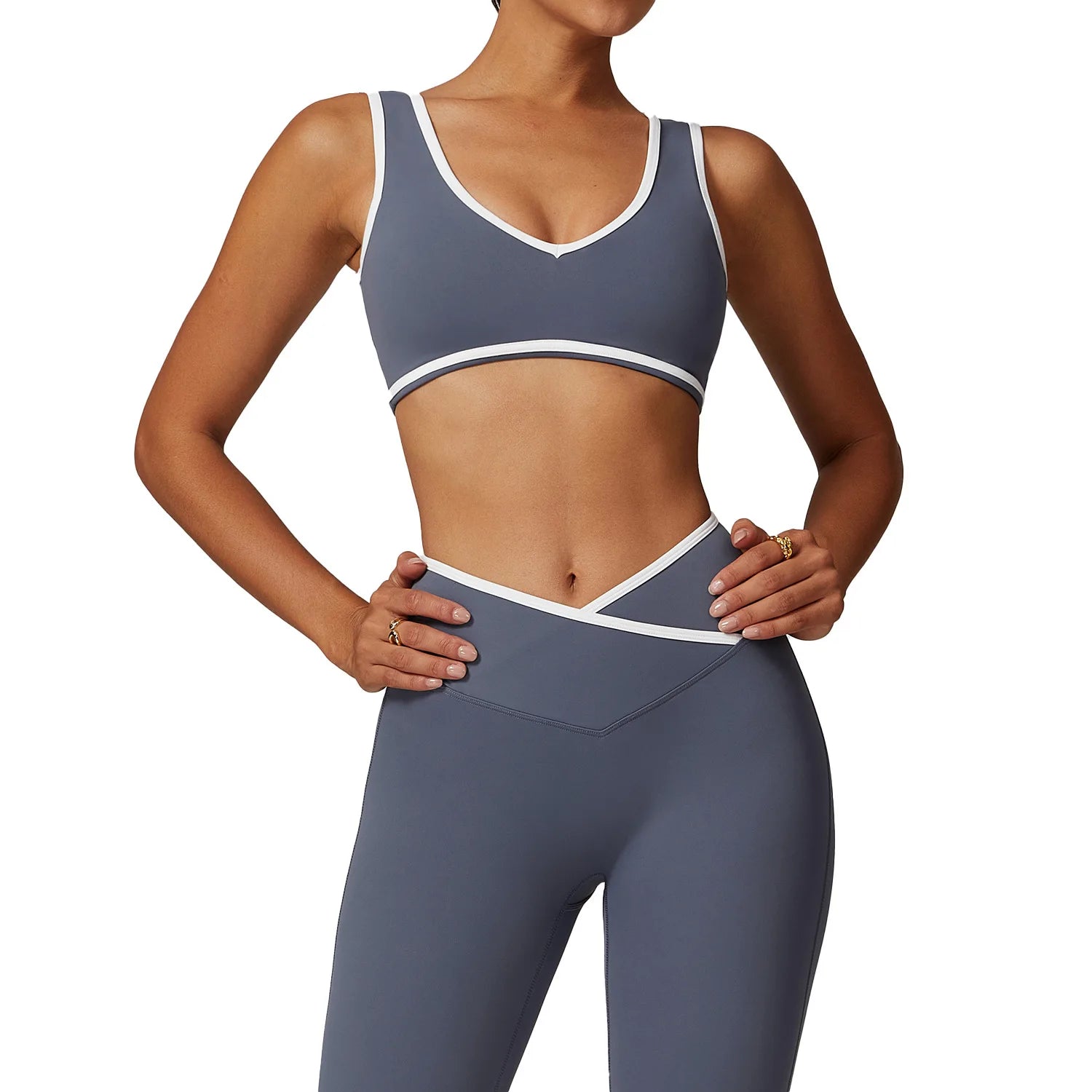Sports Bra Seamless Ribbed Yoga Bra Women Spaghetti Strap V Neck Padded High Elasticity Fitness Workout Crop Top