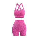 Leopard Print Seamless Yoga Set Women Cross Back Sports Bra High Waist Biker Shorts 2 Piece Workout Set Custom Apparel
